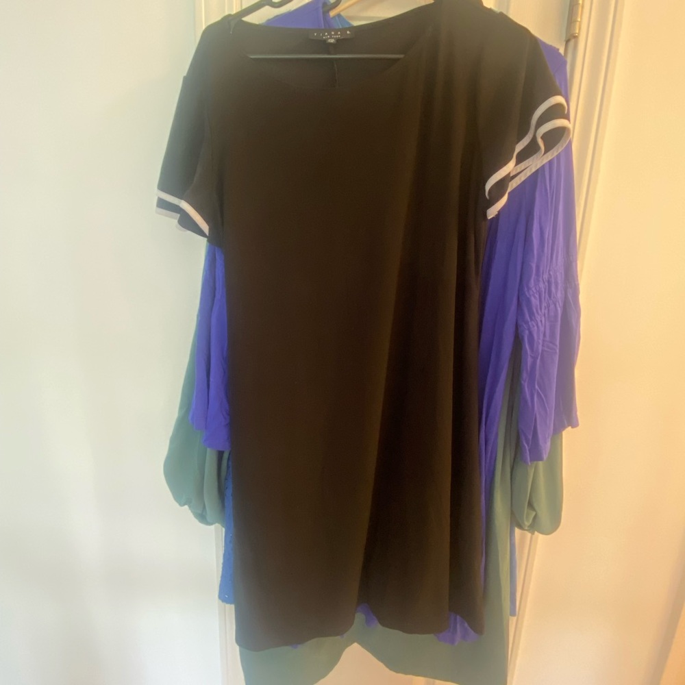 Black knit T-shirt dress with white trim